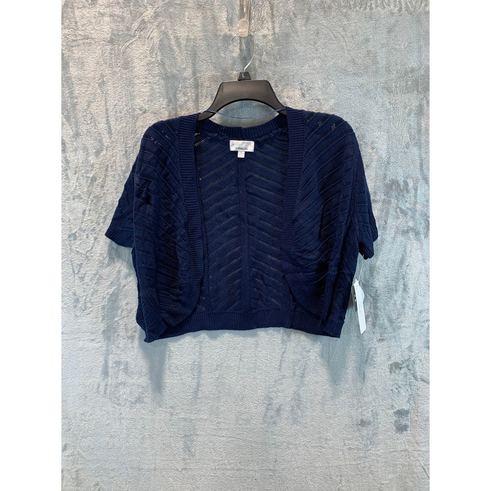Signature by Robbie Bee Navy Blue Pointelle Chevron Shrug Bolero RB68204A LRG